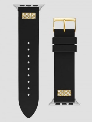 Guess Rhinestone Black Silicone 42-45 mm Band for Apple Watch® Zwart | GUESS-SN31648