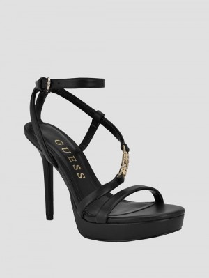 Guess Rhinestone Chain Logo Platform Heels Zwart | GUESS-SN29860