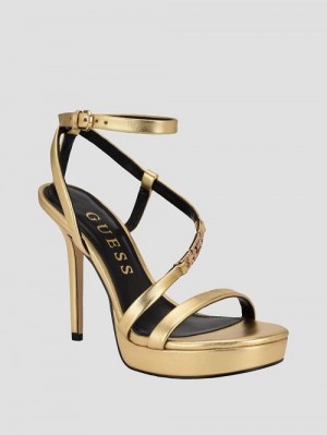 Guess Rhinestone Chain Logo Platform Heels Goud | GUESS-SN29863