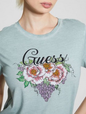 Guess Rhinestone Grapevine Tee Groen | GUESS-SN27053