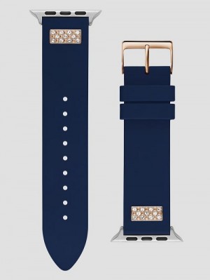 Guess Rhinestone Navy Silicone 42-45 mm Band for Apple Watch® Blauw | GUESS-SN31651