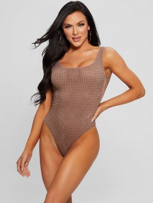 Guess Rhinestone One-Piece Swimsuit Bruin | GUESS-SN28540