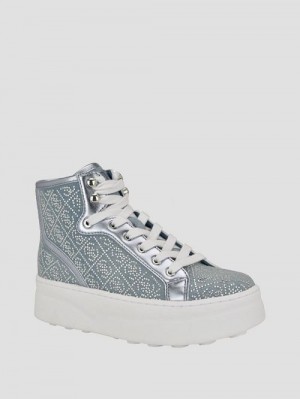 Guess Rhinestone Quattro G High-Top Sneakers Blauw | GUESS-SN29560