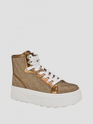 Guess Rhinestone Quattro G High-Top Sneakers Bruin | GUESS-SN29572