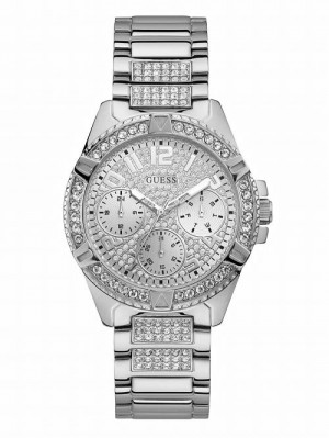 Guess Rhinestone Silver-Tone Multifunction Watch Zilver | GUESS-SN30030