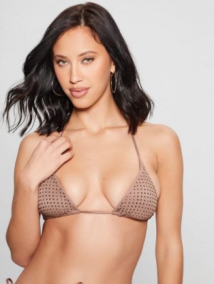 Guess Rhinestone Triangle Bikini Top Bruin | GUESS-SN28516