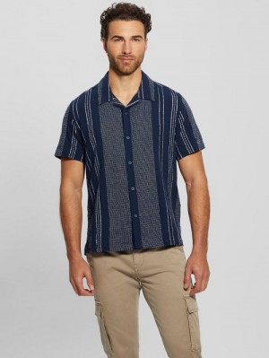 Guess Rhodes Dobby Shirt Blauw | GUESS-SN31147