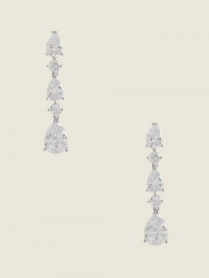 Guess Rhodium Plated Cubic Zirconia Drop Earring Zilver | GUESS-SN30300