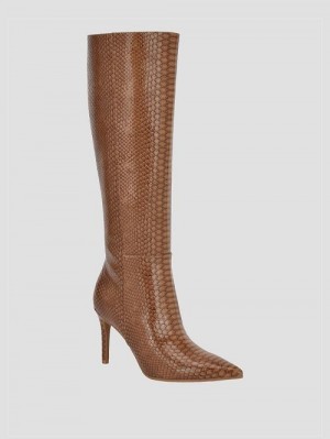 Guess Richee Snakeskin Boots Beige | GUESS-SN29959