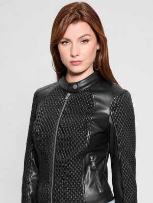 Guess Rivers Faux-Leather Moto Jacket Zwart | GUESS-SN28035