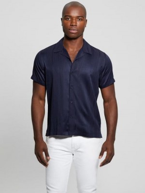 Guess Roma Stripe Shirt Blauw | GUESS-SN31303