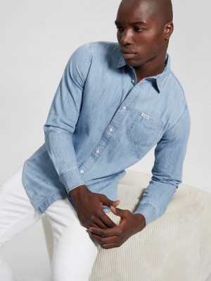 Guess Ronnie Chambray Shirt Blauw | GUESS-SN31298