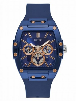 Guess Rose Gold-Tone and Blue Silicone Multifunction Watch Blauw | GUESS-SN31644