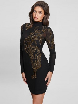 Guess Ryder Embellished Dress Zwart | GUESS-SN26877