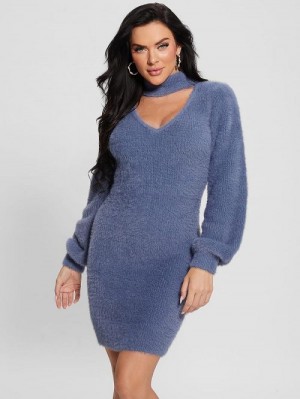 Guess Sadie Mock Neck Cutout Dress Blauw | GUESS-SN26779