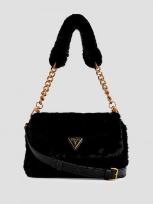Guess Samia Faux-Fur Shoulder Bag Zwart | GUESS-SN29049
