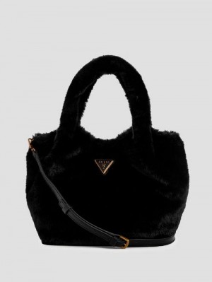 Guess Samia Faux-Fur Small Tote Zwart | GUESS-SN28665