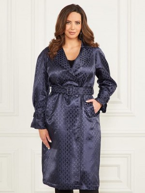 Guess Satin Trench Coat Blauw | GUESS-SN27872