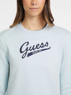 Guess Script Logo Sweatshirt Blauw | GUESS-SN28359