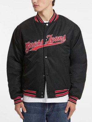Guess Script Patch Varsity Jacket Zwart | GUESS-SN30844