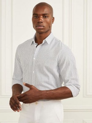 Guess Seersucker Italian Notched Cuff Shirt Blauw | GUESS-SN31233