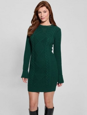 Guess Serena Cable Sweater Dress Groen | GUESS-SN26808