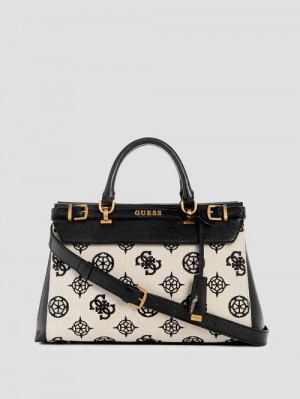 Guess Sestri Canvas Peony Luxury Satchel Zwart | GUESS-SN28704