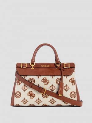 Guess Sestri Canvas Peony Luxury Satchel Bruin | GUESS-SN29288