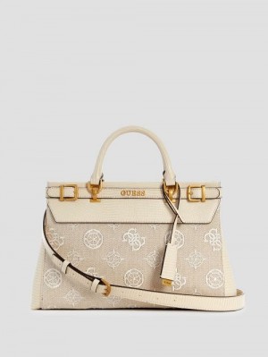 Guess Sestri Canvas Peony Luxury Satchel Wit | GUESS-SN29289