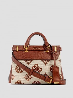 Guess Sestri Canvas Peony Mini Satchel Bruin | GUESS-SN28878