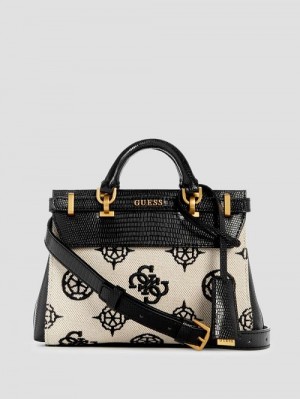 Guess Sestri Canvas Peony Mini Satchel Zwart | GUESS-SN29239
