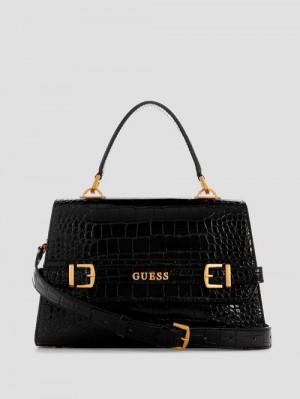 Guess Sestri Crocodile-Embossed Crossbody Zwart | GUESS-SN28761