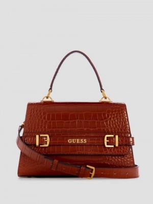 Guess Sestri Crocodile-Embossed Crossbody Bruin | GUESS-SN28773