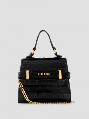 Guess Sestri Crocodile-Embossed Mini Crossbody Zwart | GUESS-SN29004