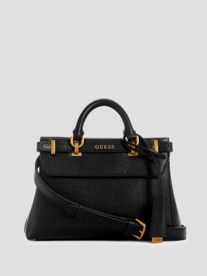 Guess Sestri Pebbled Mini Satchel Zwart | GUESS-SN29237