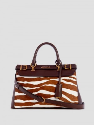 Guess Sestri Zebra Luxury Satchel Bruin | GUESS-SN29325