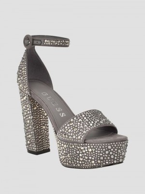 Guess Setone Rhinestone Platform Heels Beige | GUESS-SN29819