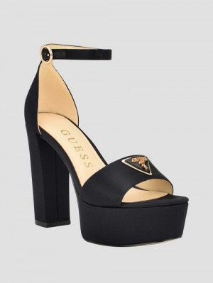 Guess Setone Satin Signature Platform Heels Zwart | GUESS-SN29851