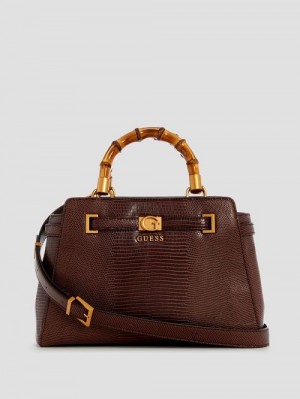 Guess Sibel Bamboo Handle Satchel Bruin | GUESS-SN28708