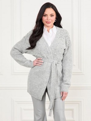 Guess Sibilla Belted Embellished Cardigan Grijs | GUESS-SN27940