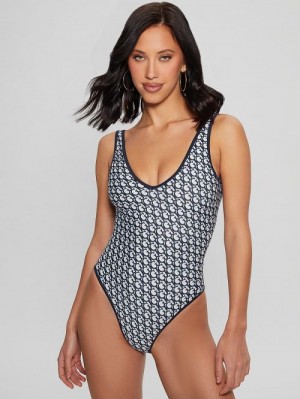 Guess Signature Printed One-Piece Blauw | GUESS-SN28536