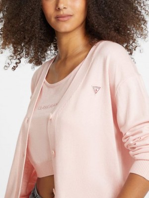 Guess Silk and Wool-Blend Mini Triangle Cardigan Roze | GUESS-SN27775