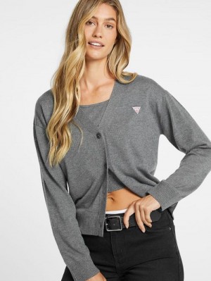 Guess Silk and Wool-Blend Mini Triangle Cardigan Grijs | GUESS-SN27794