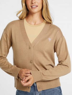 Guess Silk and Wool-Blend Mini Triangle Cardigan Beige | GUESS-SN27306