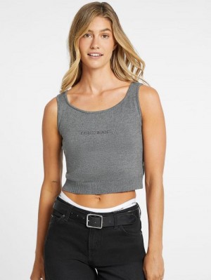 Guess Silk and Wool-Blend Scoop Logo Sweater Tank Grijs | GUESS-SN27302