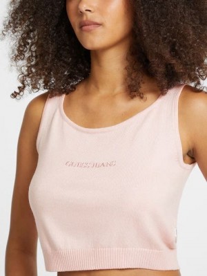 Guess Silk and Wool-Blend Scoop Logo Sweater Tank Roze | GUESS-SN27303
