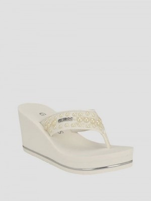 Guess Silus Pearl Wedge Sandals Wit | GUESS-SN29727