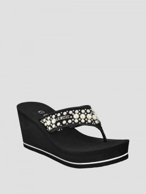 Guess Silus Pearl Wedge Sandals Zwart | GUESS-SN29710