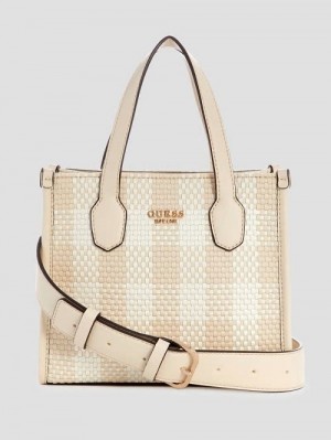 Guess Silvana Gingham Mini Tote Wit | GUESS-SN29410