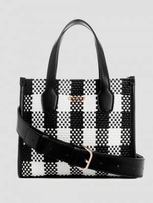 Guess Silvana Gingham Mini Tote Zwart | GUESS-SN29434